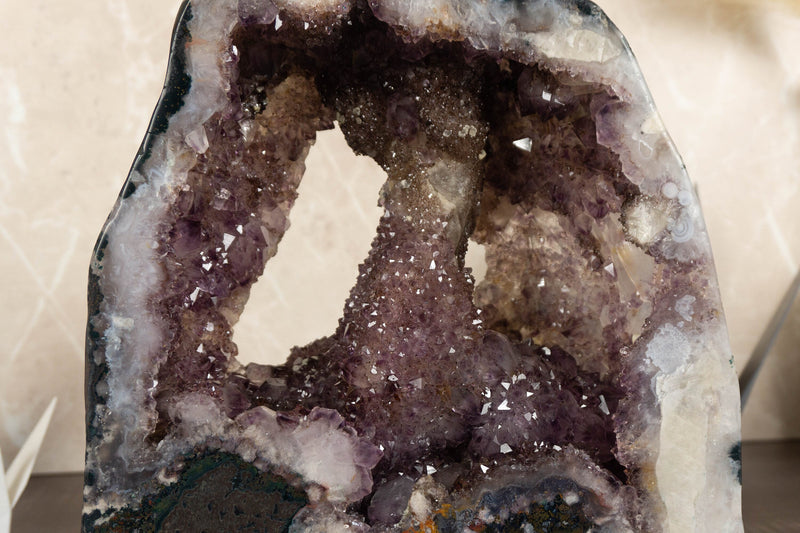 Rare Amethyst Geode Cathedral with Stalactite and Golden Goethite