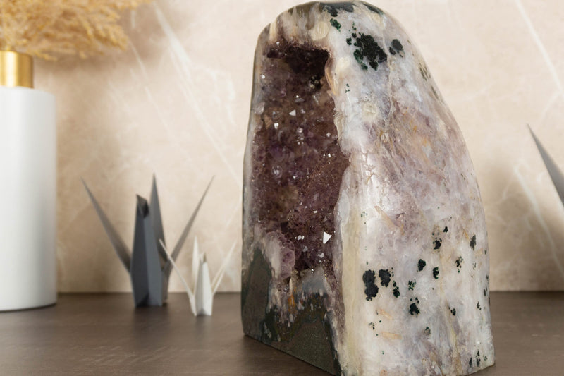 Rare Amethyst Geode Cathedral with Stalactite and Golden Goethite