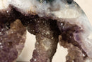 Seltene Amethyst-Geodenkathedrale mit Stalaktit und goldenem Goethit