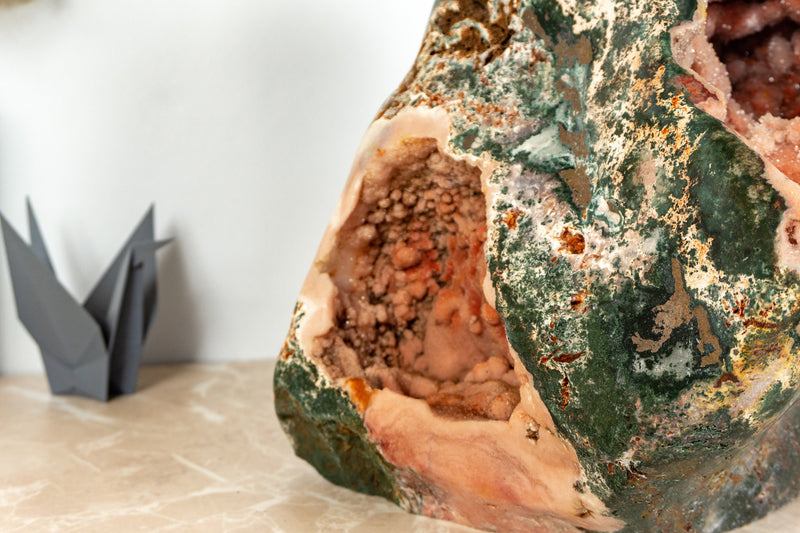 AAA Pink Amethyst Geode with Green Jasper
