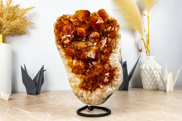 Natural Citrine Cluster with AAA Large Deep Orange Citrine Druzy
