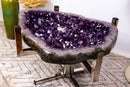 Amethyst Coffee Table on Handmade Inox Base with Amethyst Crystal Geode