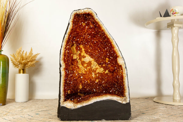 Large Citrine Cathedral Geode with sparkly Orange Citrine Points and Calcite, 24 In, 55 Kg - 121 lb - E2D Crystals & Minerals