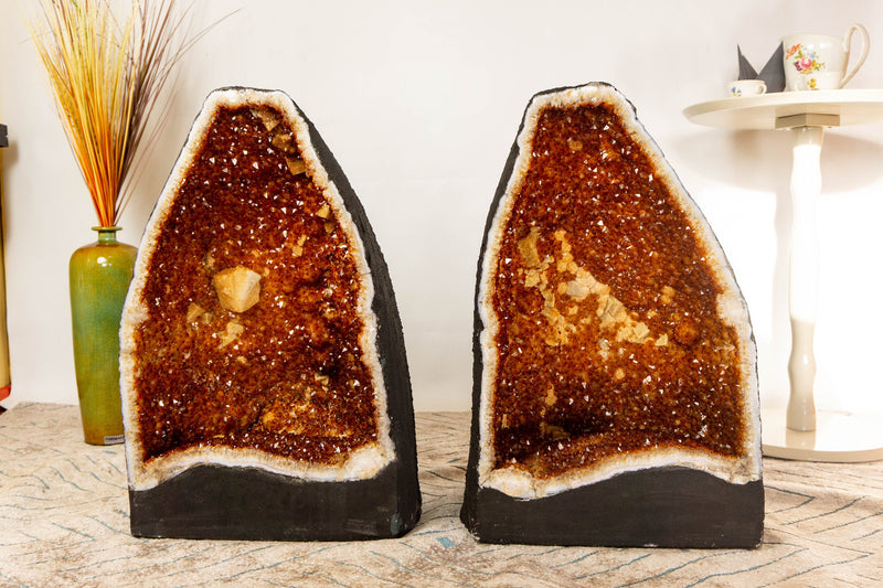 Large Citrine Cathedral Geode with sparkly Orange Citrine Points and Calcite