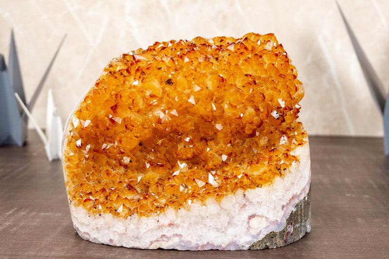 Deep Yellow Citrine Rosette Cluster with medium Size Citrine Druzy, Natural and Ethical 4.2 Kg - 9.1 lb - E2D Crystals & Minerals