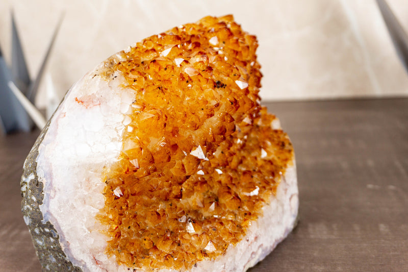 Deep Yellow Citrine Rosette Cluster with medium Size Citrine Druzy, Natural and Ethical 4.2 Kg - 9.1 lb - E2D Crystals & Minerals