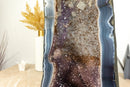 Blaue Spitzenachat-Geode mit Galaxy Druzy und Calcit