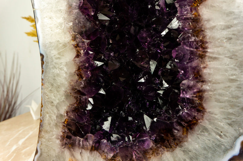 Epic Saturated Amethyst Cathedral Geode with Polished Agate Border