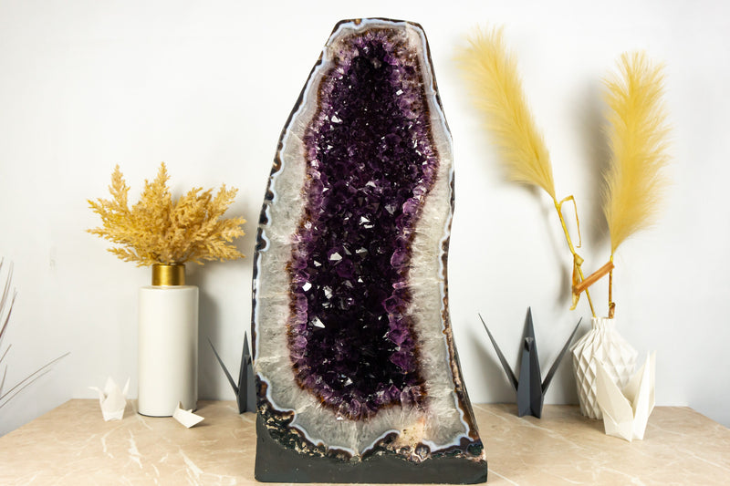 Pair of Dark Saturated Purple Amethyst Cathedral Geodes