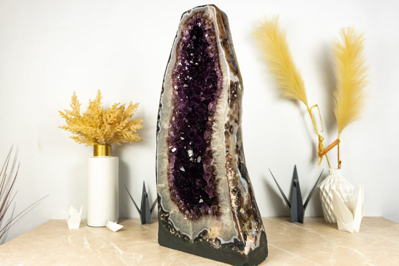 Pair of Dark Saturated Purple Amethyst Cathedral Geodes