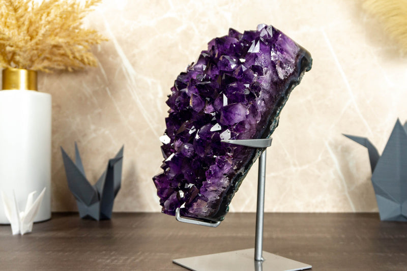 Natural Deep Purple Amethyst Cluster with Large Grape Jelly Amethyst Druzy on Stand, 5.8 Kg - 12.8 lb