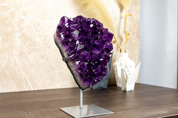 AAA Amethyst Cluster with Large Dark Purple Amethyst Druzy on Stand