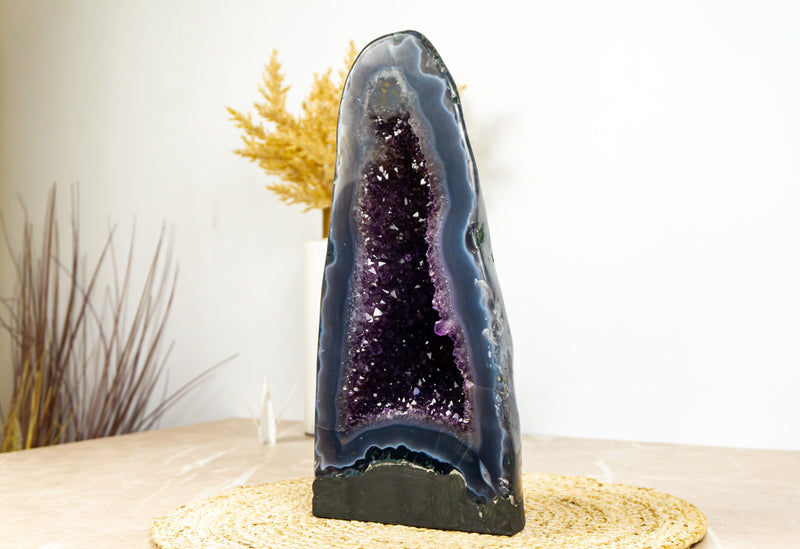 Rare Deep Purple Amethyst Geode Cathedral with Lace Agate Matrix