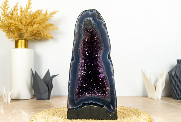 Rare Deep Purple Amethyst Geode Cathedral with Lace Agate Matrix