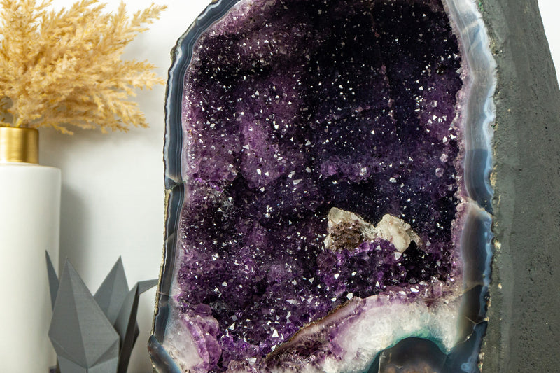 Large Amethyst Cave Geode with Galaxy Druzy and Banded Agate