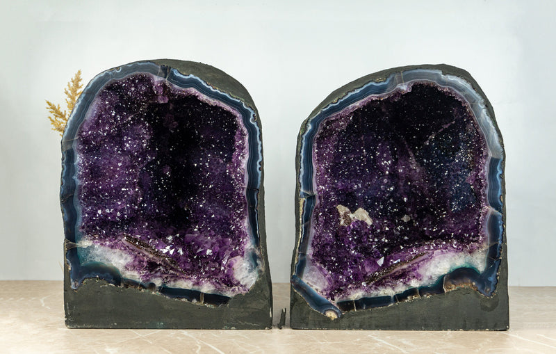 Large Amethyst Cave Geode with Galaxy Druzy and Banded Agate