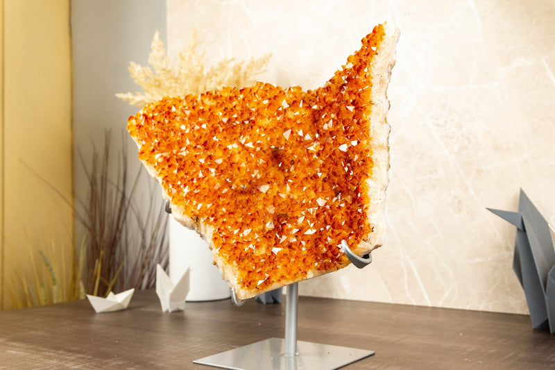 Large Orange Citrine Crystal Cluster on Stand with Citrine Flower Rosette, Natural, Raw 4.8 Kg - 10.6 lb - E2D Crystals & Minerals