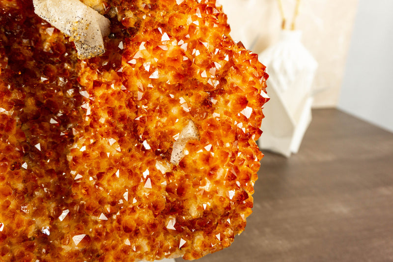 Orange Citrine Geode Cluster with Calcite and Crystal Druzy