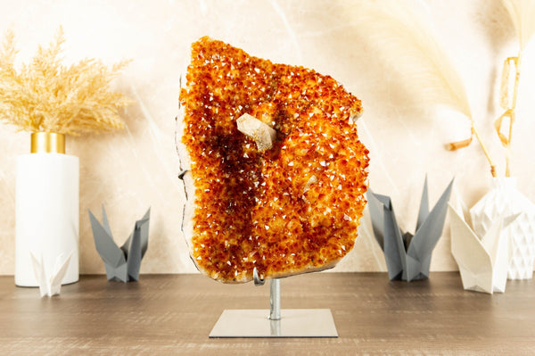 Orange Citrine Geode Cluster with Calcite and Crystal Druzy