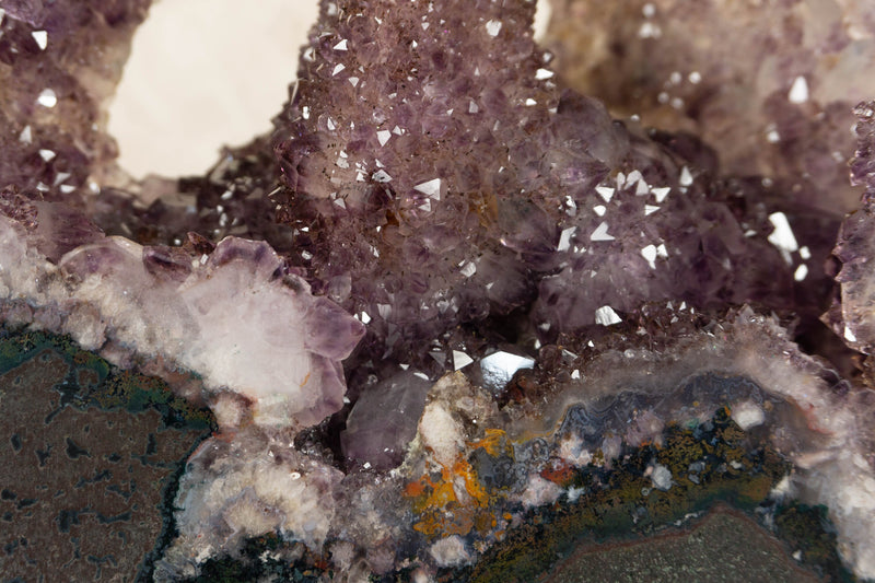 Rare Amethyst Geode Cathedral with Stalactite and Golden Goethite