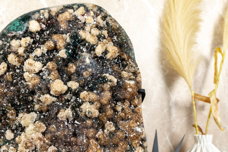 Rarity: Natural Amethyst Cluster with Calcite, Green Amethyst and Golden Goethite, Large 16.2 Kg - 36 lb - E2D Crystals & Minerals