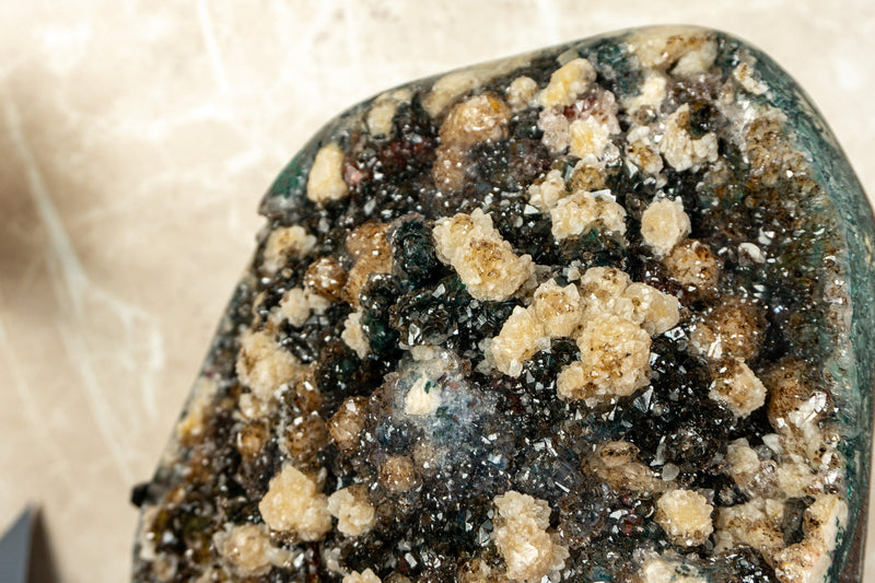 Rarity: Natural Amethyst Cluster with Calcite, Green Amethyst and Golden Goethite