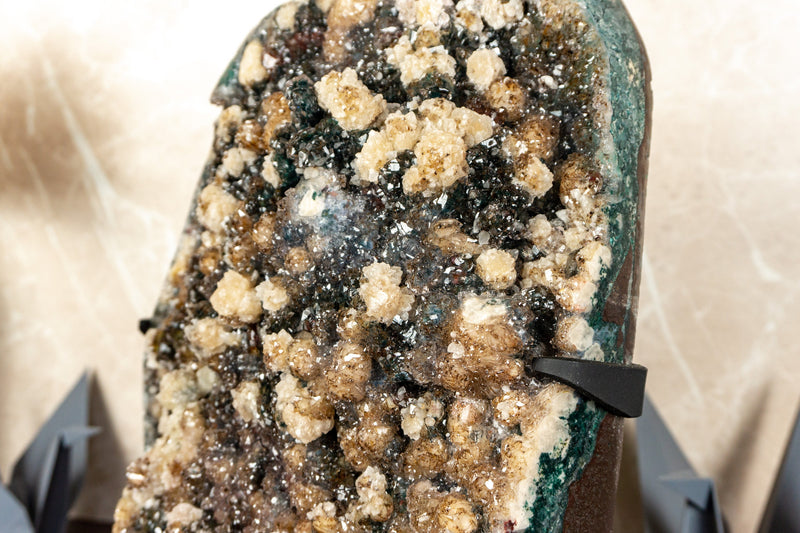 Rarity: Natural Amethyst Cluster with Calcite, Green Amethyst and Golden Goethite