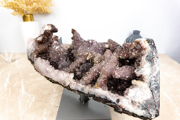 Rare Natural Amethyst Stalactite with Golden Goethite, Galaxy Druzy Amethyst