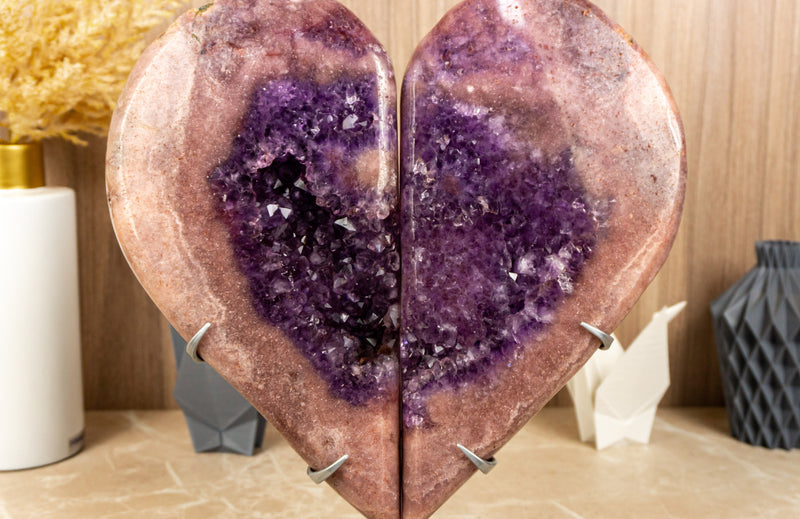 Large Pink Amethyst Heart with Pink and Deep Purple Amethyst Druzy - E2D Crystals & Minerals