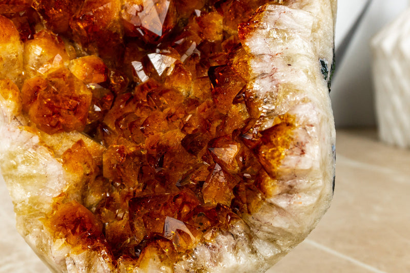 Natural Citrine Cluster with AAA Large Deep Orange Citrine Druzy