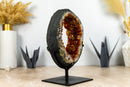 Dunkelorange Citrin-Geodenscheibe auf Ständer mit Citrin-Druzy in AAA-Qualität – 3,3 kg – 7,2 lb