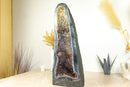Blaue Spitzenachat-Geode mit Galaxy Druzy und Calcit