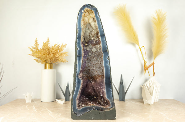 Blue Lace Agate Geode with Galaxy Druzy and Calcite