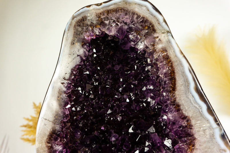 Epic Saturated Amethyst Cathedral Geode with Polished Agate Border