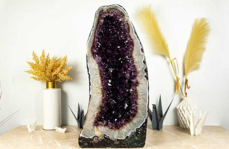 Pair of Dark Saturated Purple Amethyst Cathedral Geodes