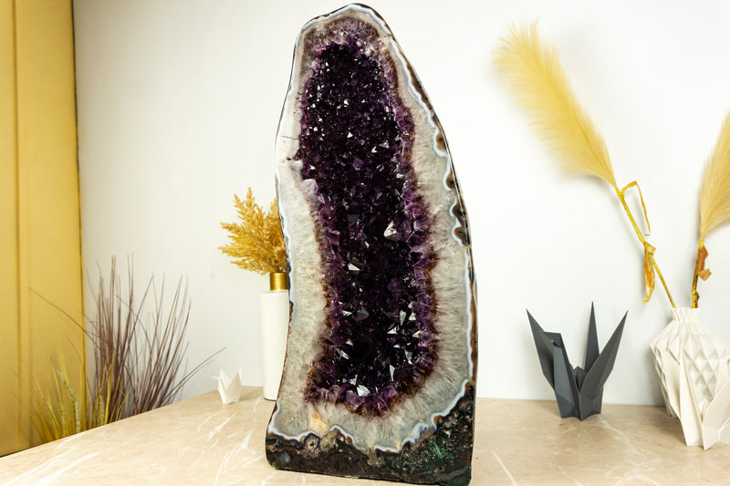 Pair of Dark Saturated Purple Amethyst Cathedral Geodes