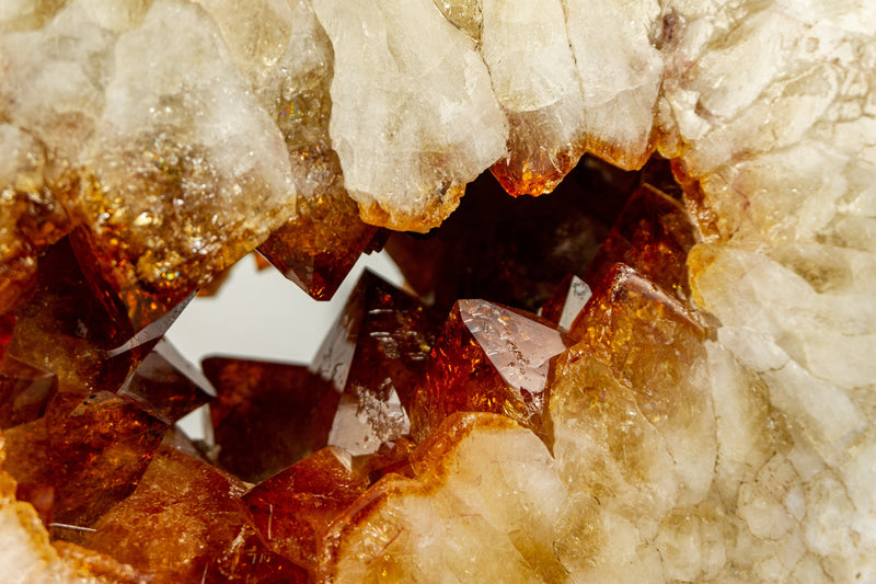 Orange Citrine Heart on Dendritic White Agate Matrix, Large Deep Orange Druzy