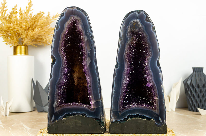 Rare Deep Purple Amethyst Geode with Lace Agate