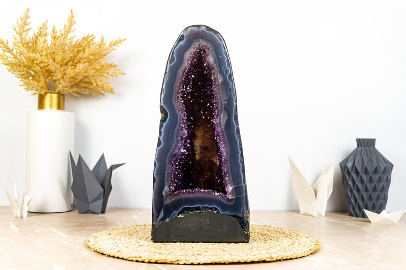 Rare Deep Purple Amethyst Geode with Lace Agate