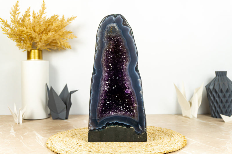 Rare Deep Purple Amethyst Geode Cathedral with Lace Agate Matrix