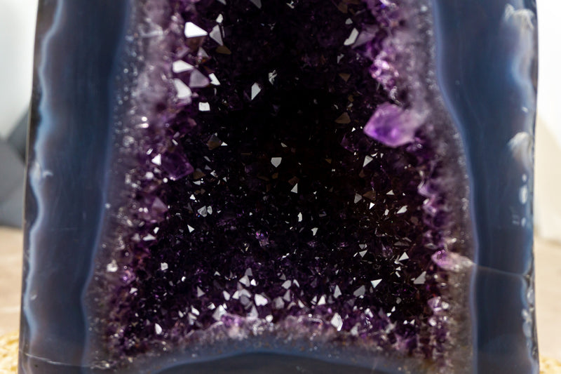 Rare Deep Purple Amethyst Geode Cathedral with Lace Agate Matrix