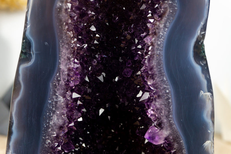 Rare Deep Purple Amethyst Geode Cathedral with Lace Agate Matrix