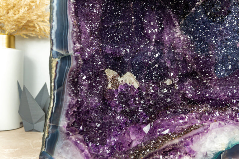 Large Amethyst Cave Geode with Galaxy Druzy and Banded Agate