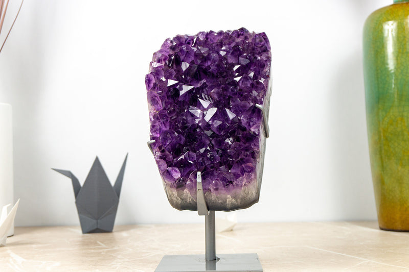 Natural Grape Jelly Amethyst Cluster on Stand, AAA Deep Purple Amethyst
