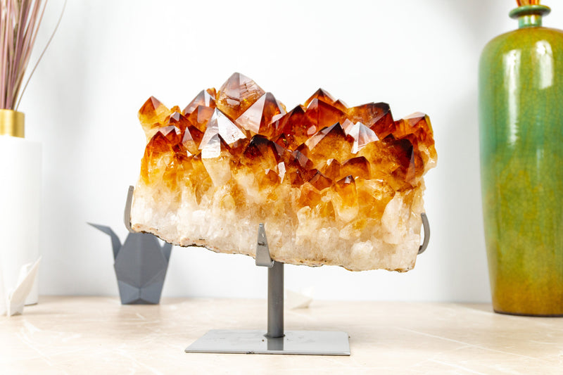 AAA-Citrin-Cluster, Super-Extra-Citrin-Quarz mit tieforangefarbenem Drusy, 9 kg – 20 lb
