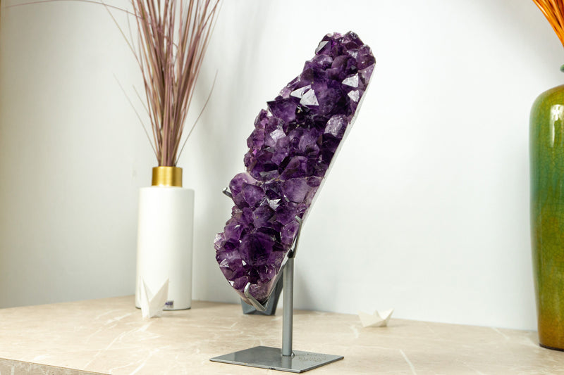 Tall Amethyst Cluster with Large Purple Amethyst Druzy on Stand