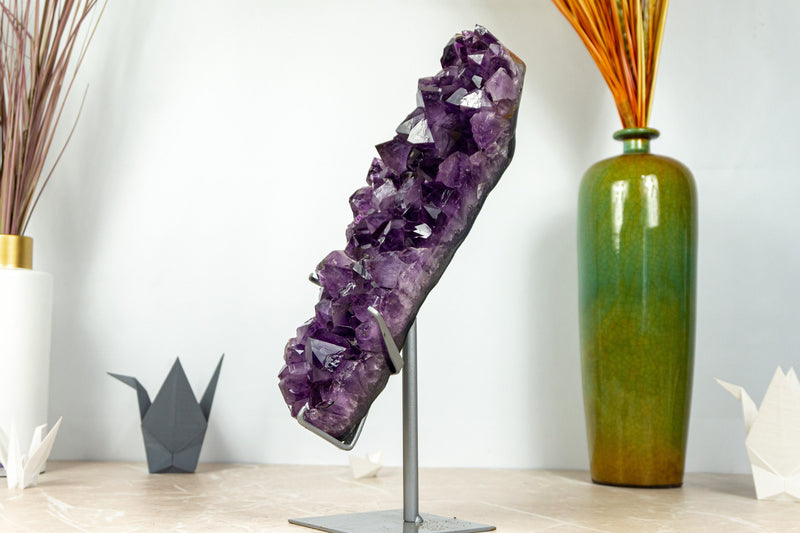Tall Amethyst Cluster with Large Purple Amethyst Druzy on Stand