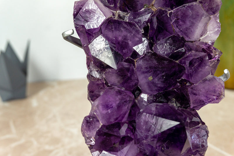 Tall Amethyst Cluster with Large Purple Amethyst Druzy on Stand