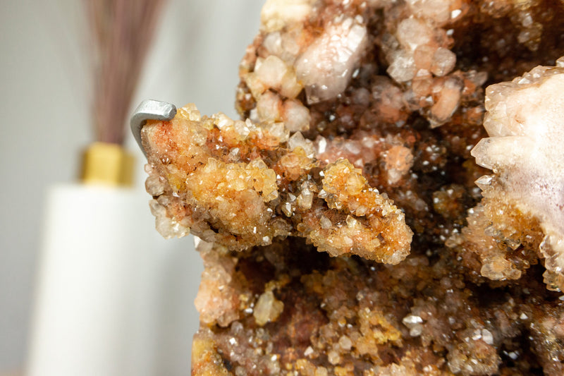 Tall Pink Amethyst with Druzy Crystal Geode on Stand