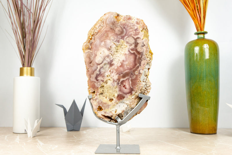 Rare Red & Pink Amethyst Geode Slab with Rose Amethyst Druzy